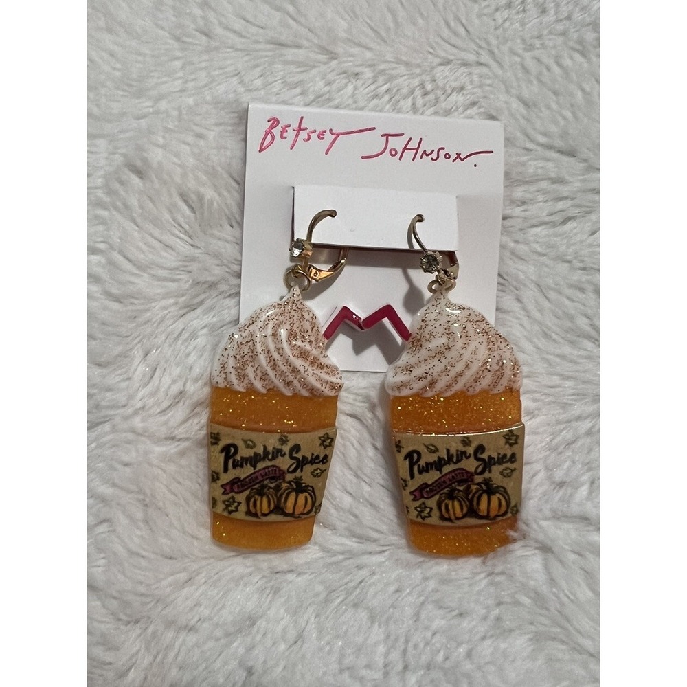 Betsey Johnson Pumpkin Spice Latte Drop Statement Earrings Goldtone - NWT